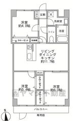 3LDK　専有面積：61.07㎡　バルコニー面積：6.65㎡